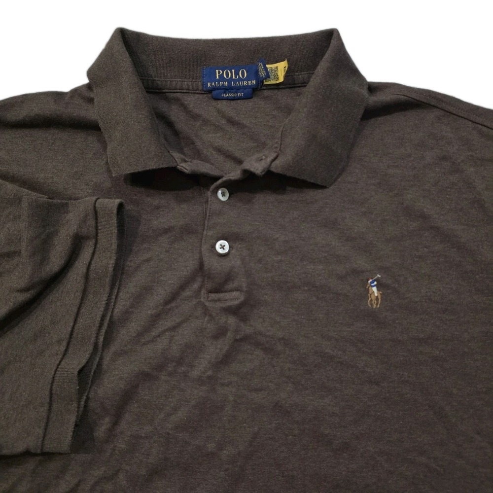 Polo Ralph Lauren Classic Fit Mens Polo Shirt Brown 2XL Short Sleeve Multi Pony